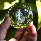 3D Inner Carving Constellation Ball Crystal Paperweight Full Sphere Glass Fengshui with Sliver-Plated Flowering Stand(Virgo)