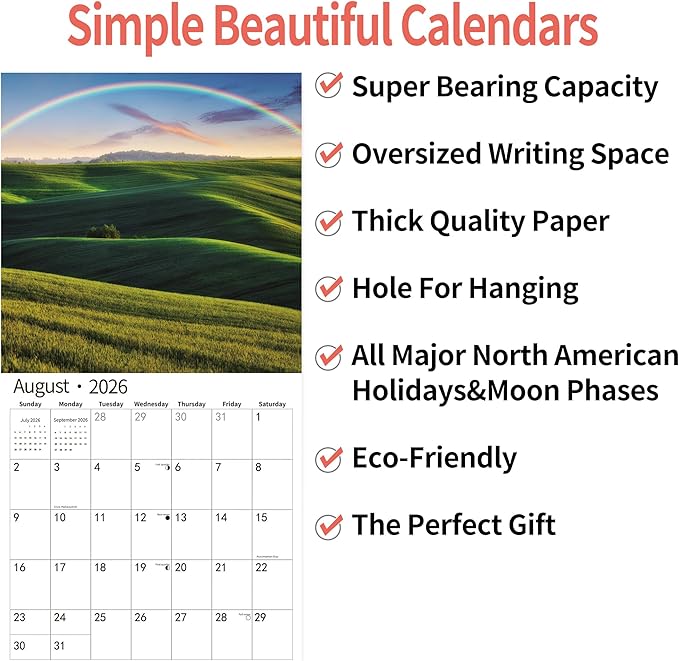 2026 Wall Calendar,Calendar 2026, November 2025 - December 2026, Wall Calendar Rainbow, 12" x 24" Opened,Full Page Months Thick & Sturdy Paper for Calendar Organizing & Planning