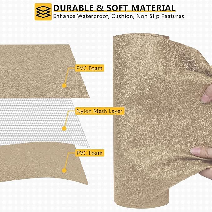 WochiTV Shelf Liner for Cabinets, Drawer Non Adhesive Non Slip Foam Mat for Kitchen, Pantry, Bathroom, Cupboard, Garage, Closet, Shelves, Drawer, Tool Box, Tan 17.5 x 354 inches