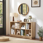 Joaxswe 8 Cube Storage Book Shelf, 52" Long Horizontal Bookshelf with Curved Edge, Floor Standing Wooden Cubby Bookcase with Base, Modern Low Console Book Case, TV Stand for Living Room, Natural Oak