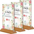 TONICE® 3 Pack 5x7 Acrylic Sign Holder T Shape Clear Acrylic Double Sided Frames with Wood Base Table Menu Display Stand Flyer Display (Optional 8.5x11/5x7 Inch L/T Shape)