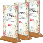 TONICE® 3 Pack 5x7 Acrylic Sign Holder T Shape Clear Acrylic Double Sided Frames with Wood Base Table Menu Display Stand Flyer Display (Optional 8.5x11/5x7 Inch L/T Shape)