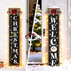 Double-sided Merry Christmas Wooden Sign Stand with Magnetic-adhesive Wreath for Front Door, 47" Farmhouse Vertical Snowman Welcome Porch Sign, 2in1 Tall Xmas Porch Leaner Decor