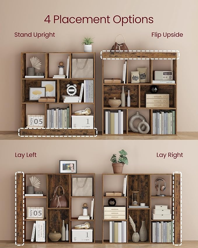 VASAGLE Custos Collection - Bookshelf, 3-Tier Bookcase, Book Shelf, Open Storage Shelf, 9.4 x 35.4 x 39.4 Inches, for Living Room, Home Office, Dining Room, Rustic Brown ULBC455K01