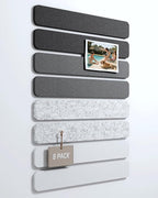 Fluxynara Cork Board Alternative Felt Strip Board 8-Pack 13"x2", Office Pin Board with 50 Push Pins, Adhesive Install for Bedroom Door & Home Office(Concrete Echo)