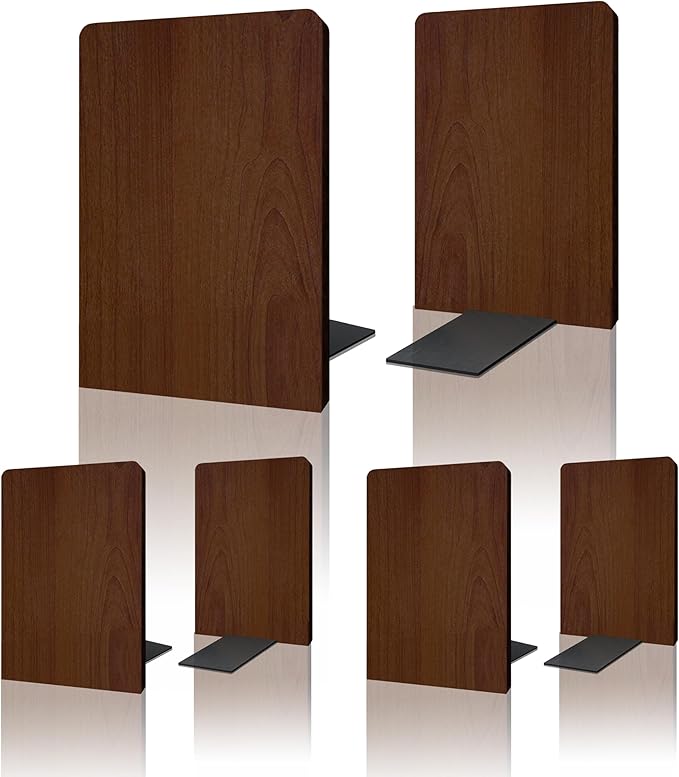 Brosisincorp Walnut Wood Book Ends for Shelves - Hand Polished Edges, Non-Skid Bookends for Heavy Duty Book Holders Office Desk Shelves Decorative Book Organizer, 6.69"H x 4.72"W x 3.94"L (3 Pairs)