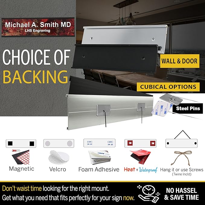 Engraved Custom Door Plate Charcoal Marble Pattern Plastic Office Door Sign with Gold Letters - Made in USA 2x6 S6