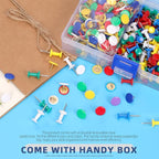 Glarks 1000pcs Vinyl-Coated Thumbtacks and Push Pins Set, Included 500pcs 23mm/0.9in Office Tacks Color Pins, 500pcs 10.3mm/0.4in Flat Thumb Tack, Stick Pins Thumb Tacks for Office & Personal Use