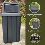 Campus Collection 32 Gallon Square Slatted 100% Recycled Plastic Heavy-Duty Commercial Outdoor or Indoor Trash Can with Push Top Lid | Great for Schools and Businesses - Brown Granite