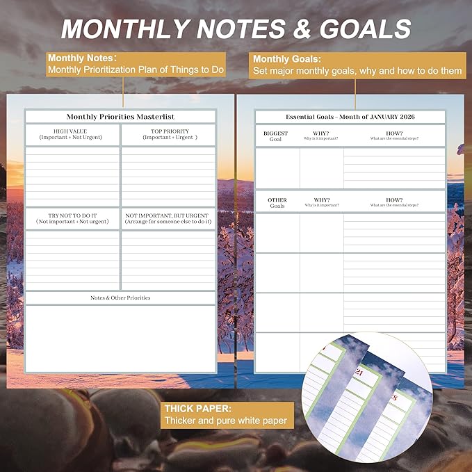 CAGIE 2026 Monthly Planner: 12 Months Jan 2026 - Dec 2026 Calendar Planner Weekly and Monthly 8.5" x 11" Large Spiral Planners for Women Hourly Daily Yearly Agenda with Tabs Stickers, Stone