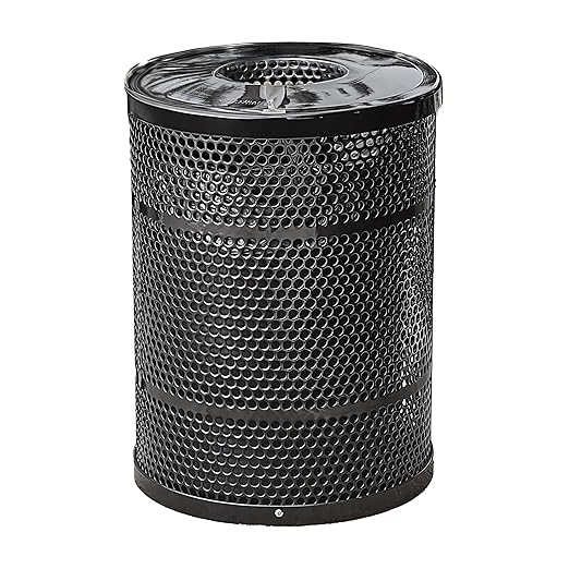Zedfire 32 Gallon Perforated Waste Bin with Flat Lid, Steel Outdoor Heavy-Duty Commercial Trash Can, Round Recycle Container, Durable Garbage Can for Parks, Municipalities, Parking, Schools