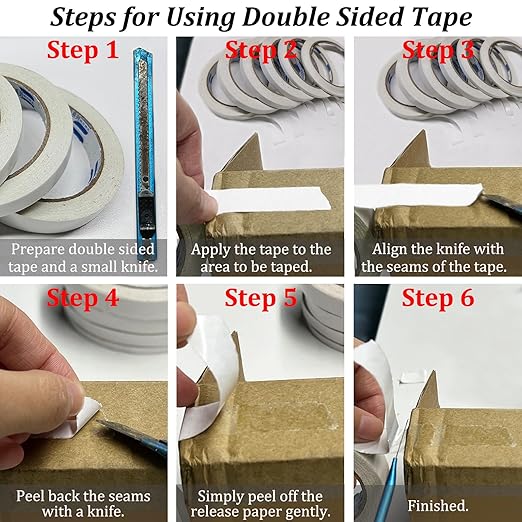 Double-Sided Fabric Tape, Hem Tape No Sew Double Sided Tape for Crafts Arts, 6 Rolls Strong Adhesive Cloth Sewing Tape for Hemming, Clothing Repairs, Pants, DIY Projects, Paper Backing (0.6/0.8/1inch)