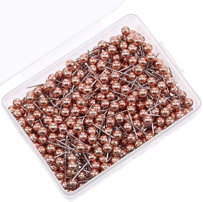 WILLBOND 500 Pack Map Push Pins Map Tacks Small Round Head Push Pins Thumb Tacks for Travel Picture Photo Bulletin Board Wall DIY Craft School Office Home(Rose Gold,1/8 Inch)