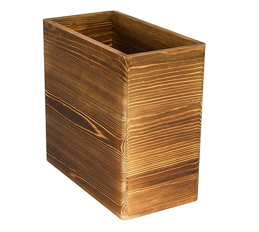 Owlgift Wooden Rustic Burnt Waste Basket Trash Bin, Rectangular Wastebaskets, Bathroom Garbage Can, Bedroom Trash Can, Dorm Recycle Bin, Office Trash Can Wooden Wastebasket Wooden Décor