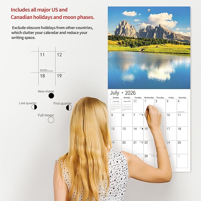 2026 Wall Calendar,14 Monthly Wall Calendar Beautiful World Nov. 2025 - Dec. 2026, 12" x 18.2" Opened,Full Page Months Thick Paper for Gift Calendar Organizing & Planning