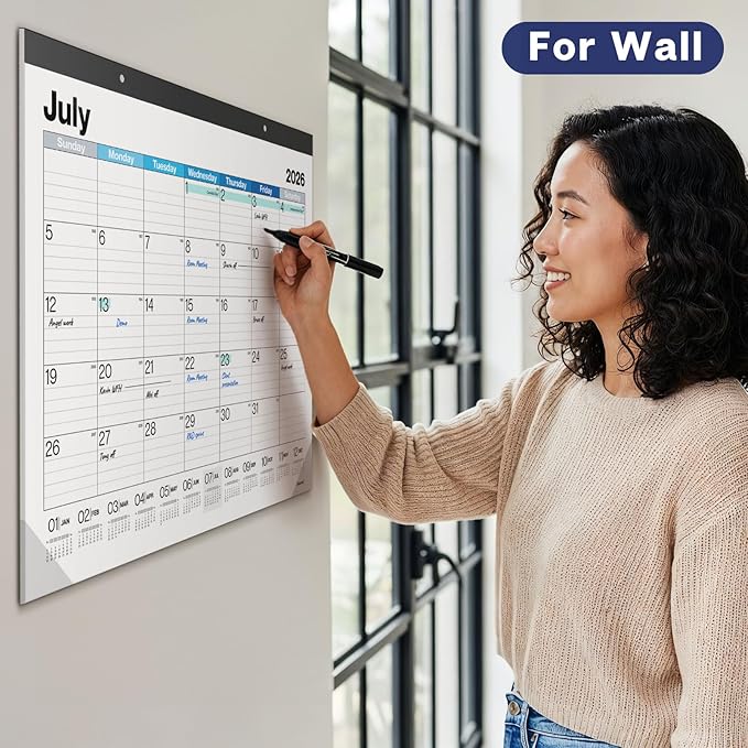 Dunwell 2026 Desk Calendar 22x17 (Blue), 22 x 17 Large Monthly Desk Blotter or Hanging Wall Calendar, Jan–Dec 2026, Lined Daily Blocks, Easy to Read