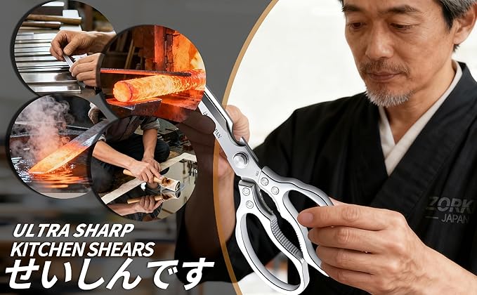Kitchen Scissors Set Silver - Stainless Steel Shear, Sharp Meat Cutting Scissors Dishwasher Safe, Poultry Shears Heavy Duty, Japan Cooking Scissor for Food, Christmas Gifts for Men Women