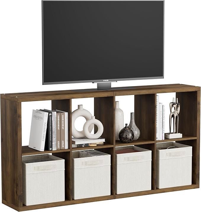 Jpiziso 8 Cube Storage Organizer, Cube Shelf with Heavy-Duty Thick Boards, 25.12" L x 9.37" W x 48.74" H, Smooth Easy-Clean Panels, Simple Assembly, for Living Room Bedroom Office, Brown