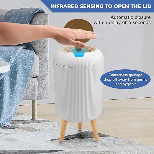 Pukomc 2 Pack Automatic Trash Can 12L /3 Gallon and 10L /2.64 Gallon Bathroom Trash Bin with Lid Touchless Small Smart Motion Sensor Garbage Cans for Kitchen, Bathroom,Living Room and Bedroom
