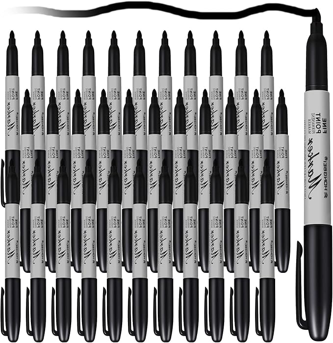 Thenshop 60 Pack Black Permanent Markers Bulk - Fine Point Permanent Marker Quick Drying Waterproof Pens for Doodling Writing Marking Classroom Work on Wood Metal Stone Glass, Office School Supplies
