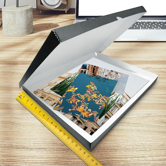Golden State Art, Archival Folio Storage Box 16x20, Clamshell Design with Metal Edge, Preserve And Store Photos Documents Cards Prints Arts Crafts DIY, Gray