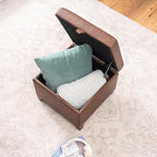 Asense 17 Inch Storage Ottoman Foot Rest,Square Faux Leather Foot Stool,Small Ottoman with Storage,Padded Seat for Entryway,Living Room,Bedroom,Couch,Under Desk,Rust Brown
