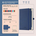 IN-luxpro Daily Planner 2026 with One Page Per Day,(A5-8.5" x 5.9"),12 Months Calendar Hourly Appointment Book Monthly Tabs & Self-adhesive Pen Holder,Inner Pocket, Vegan Leather Hardback,Blue