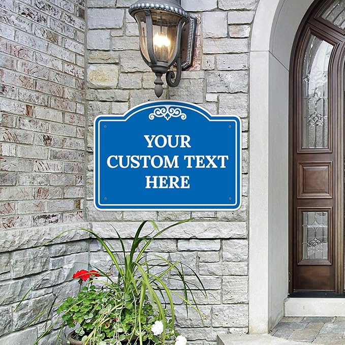 Custom Decorative Sign, Personalized Metal Sign for Business, Driveway, Home, Airbnb, Office Door Plaque, Blue Background Sign, 18x24 Inches, ACM, Fade Resistant, Made in USA by Sigo Signs