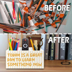 XPH Inspirational Pen Pencil Holder Organizer for Desk, Motivational Gifts for Women, Today Is a Great Day to Learn Something New Wooden Box Sign for Home Office Desk Tabletop Decorations