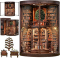 Book Nook Kit, Miniature House Kit, Miniature Kit, DIY Crafts for Adults, Book Repository,Wooden Miniature Library Bookend with LED Light, 3D Decorative Shelf Insert, Gift for Book Lovers (1PCS)