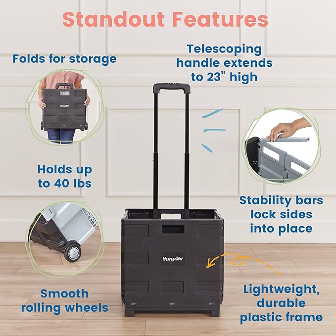 ECR4Kids Universal Rolling Cart with Canvas Organizer Bag, Mobile Storage, Blue/Grey