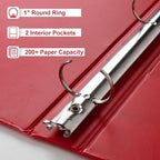 CIXILDTS 1-Inch Round Ring Binder, Standard 3 Ring Binder Fit Letter Size Paper, Presentation View Binders, 6-Pack, Red