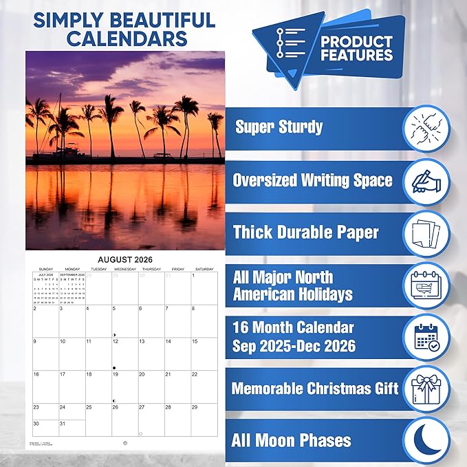 2026 Beaches Monthly Wall Calendar | Tropical Beaches Travel Calendar 2025-2026