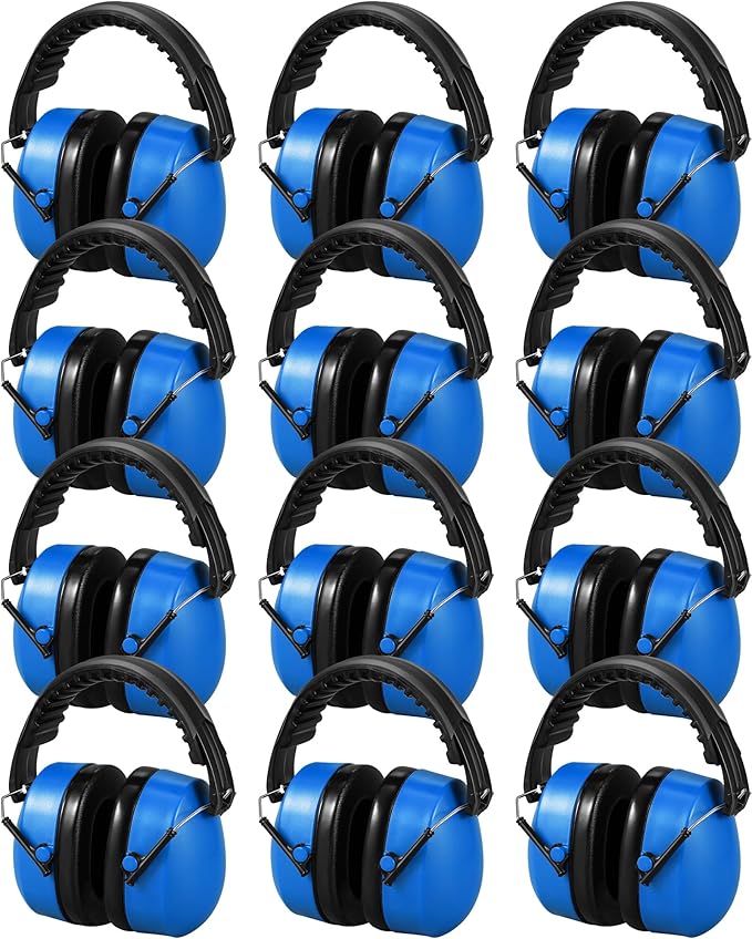 Copkim 12 Pcs Hearing Protection Ear Muffs NRR 28dB Noise Reduction Headphones Shooting Ear Protection Earmuffs(Blue)