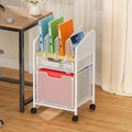 Rolling File Cabinet with Adjustable Dividers, Mobile Filing Cabinet with 2 Storage Drawers on Lockable Wheels, Hanging File Organizer Beside Under Desk for Office, Home, White（Patent Pending）
