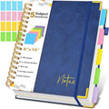 Spiral Notebook Journal with Removable Dividers Tabs, 300 Pages Hardcover Leather 5 Subject College Ruled Notebook, 8"x10" Large B5 Lined Journal for Women Men, Spiral Notebooks for Work School, Navy