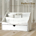 Pine Wood Mail Organizer for Desk - Charming Farmhouse Countertop Mail Sorter for Office Desk & Home Decor - Wooden Letter Organizer with Drawer & Dividers for Room Organization(Whitewash)