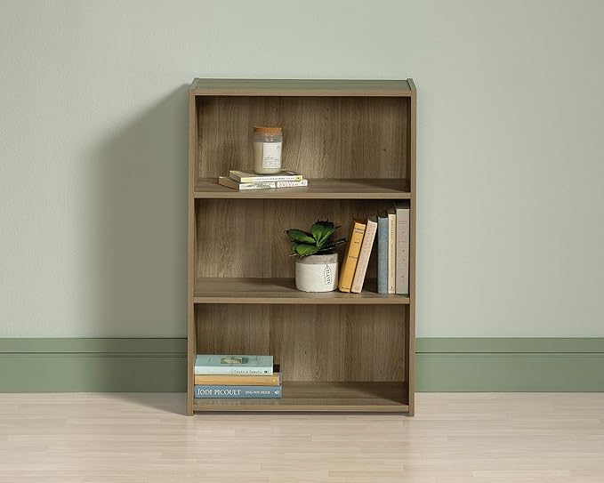 Sauder Beginnings 3-Shelf Bookcase, Bookshelf with Adjustable Storage Shelves, in Summer Oak
