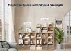 Jpiziso 12-Cube Storage Organizer, Wooden Cube Shelf Bookcase with Reinforced Thick Shelves, Heavy-Duty 36.93" L x 9.37" W x 48.82" H, for Living Room Bedroom Home Office, Natural-Oak