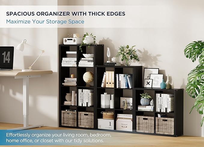 6 Cube Storage Organizer, 2x3 Cube Bookshelf, Cubby Storage Shelf, Wooden Organizer Shelf with Thickened Boards, for Closet Bedroom Home Office Living Room, 36.93" L x 9.37" W x 25.12" H, Black