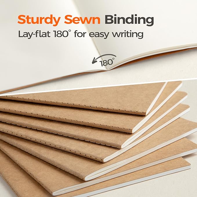 Foliom 5 Pack Kraft Notebooks Bulk A5, 60 Pages Blank Unlined Journals, 8.3x5.5 Inches, Natural Kraft Cover Composition Notebooks for School Office Students Artists