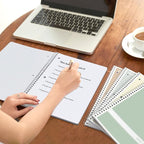 SUNEE Spiral Notebooks Wide Ruled, 1-Subject, 4 Pack, 8 x 10-1/2 inch, 70 Sheets, 3-Hole Punched 70gsm Paper, Green, Grey, Beige, Red for Work, Home & School, Writing Journal