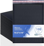 Black 10.5x16 Inch Large Poly Bubble Mailers #5 | Padded Envelopes with Self Seal | Air Lined Cushioned Bubble Mailer | Usable Size 10.5x15 | 100 Pack Bulk | Lightweight shipping Bags | Made in USA