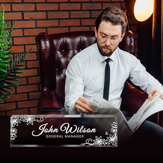 SalaGraphics Custom Engraved Acrylic Name Plates for Desks, Office Desk Plate Personalized, Decor Nameplate, Nurse Manager Employee Teacher Appreciation Gifts, Accessories (Flowers E)