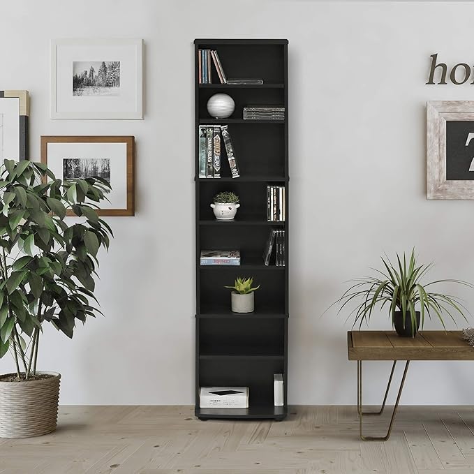 Furinno JAYA DVD Shelf, 8-Tier Tall Narrow CD Rack, Media Shelf with Adjustable Shelves, DVD Storage Cabinets for CD Blueray Game Disc, Easy Assembly, for Living Room, Home Office, Espresso
