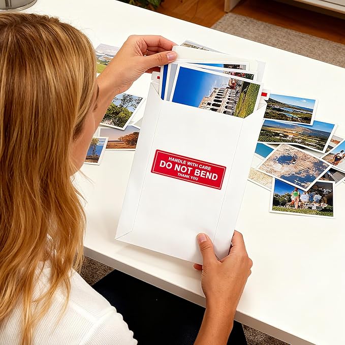 Neehows 100 Pack 5x6.9" Rigid Mailers Cardboard Envelopes, 400GSM Photo Mailers Shipping Envelope with "DO NOT BEND" Labels, Small Stay Flat Self Seal Document Envelope for Trading Cards- White