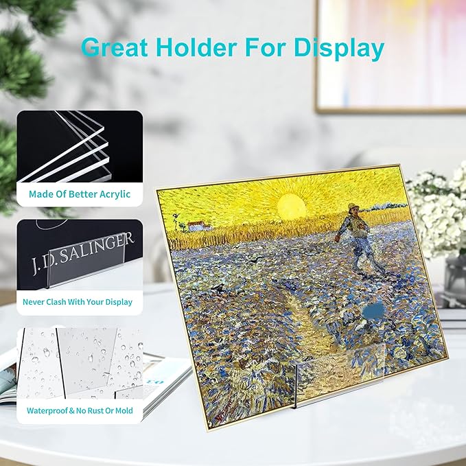 Boloyo Acrylic Book Stand with Ledge,4PC 4 Inch Clear Acrylic Display Easel Transparent Display Stand Holder Tablet Holder for Displaying Books,Magazine,Plate,Pictures,Artworks, CDs