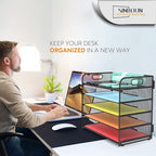 Letter Tray Paper Organizer 5-Tier Desk Organizer File Organizer Paper Holder with Handle, Metal Desktop Document Shelf Tray Office Classroom Organization - Black