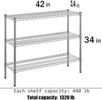 Regal Altair 14" Deep x 42" Wide x 34" Height Wire Shelving Kit | 3-Tier | NSF Commercial Storage Rack Unit
