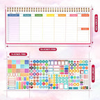 MOSA BEAR Undated Weekly Planner, 60-Week Horizontal Layout Desk Planner Daily To-Do List Pad for Office, Home & School Professionals & Students, Rose Red(5.4" x 12")